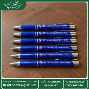 Bút bi quà tặng in logo trường UEF cao cấp, thiết kế đẹp mắt phù hợp sinh viên và giảng viên