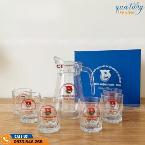 Bình cốc thủy tinh in logo Đại hội Đoàn xã Đại Thành