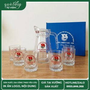 Bộ bình cốc thủy tinh in logo Đại hội Đoàn TNCS xã Đại Thành nhiệm kỳ mới