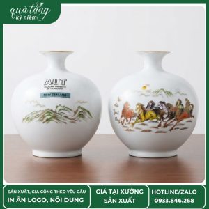 Bình hút lộc sứ trắng Mã Đáo Thành Công in logo AUT